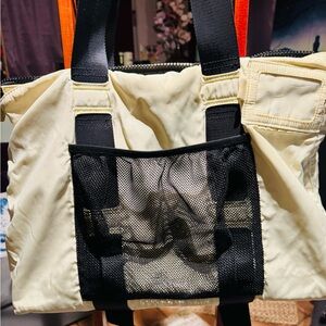 Cream and Black Tote Bag with Mesh Pocket